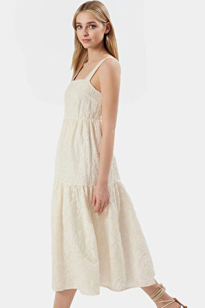 A Line Brode Midi Elbise %Pamuk Türk Malı Yazlık Şıklık Rahat Kullanım