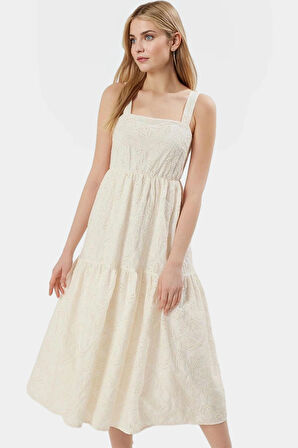 A Line Brode Midi Elbise %Pamuk Türk Malı Yazlık Şıklık Rahat Kullanım