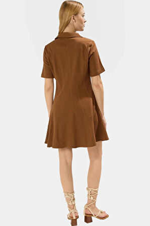 Mini Elbise Gabardin Dokuma Belden Açılan Dikiş Yazlık Rahat Günlük Kullanım İçin