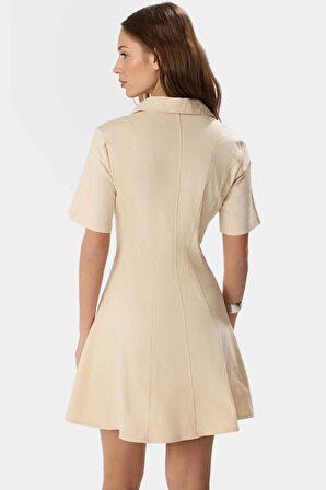 Mini Elbise Gabardin Dokuma Belden Açılan Dikiş Yazlık Rahat Günlük Kullanım İçin