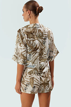 Nefes Alan Pamuklu Bluz Pantolon Takım Çiçek Desenli Yazlık Plaj Giyim Konforlu Kesim Modern Stil