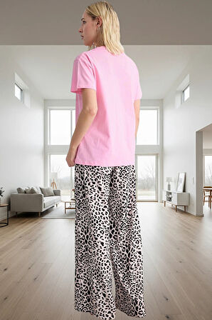 Leopar Desenli 2'li Pijama Takımı Pamuklu Viskon Regular Kalıp Kaliteli İşçilik Özel Tasarım