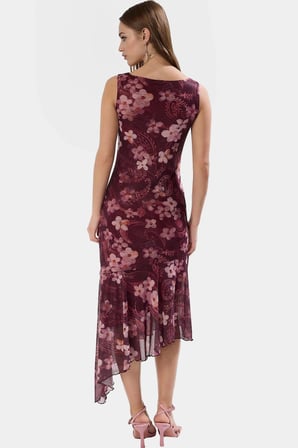 Örme Midi Elbise Bodycon Kesim Asimetrik Etek Fırfırlı Detay Yüksek Kalite Dayanıklı Malzeme
