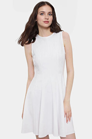 Örme Mini Elbise Volanlı Etek Bisiklet Yaka 88 cm Boy Rahat Günlük Seçkin Malzeme Şık Görünüm