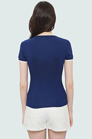 Renk Bloklu Pamuklu Bluz Rahat Fitted V Yaka Kısa Kollu Yazlık Ve Şık