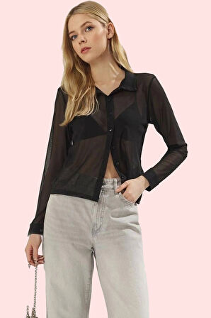 Kadın Fitted Regular Boy Tül Gömlek; Yazın Nefes Alan Şıklığı Günlük Kullanım Modern Tasarım