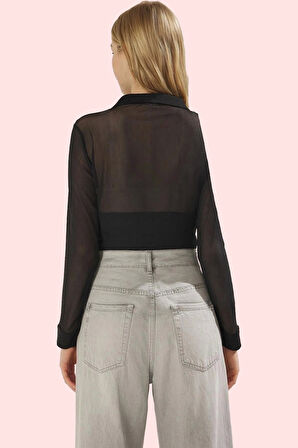 Kadın Fitted Regular Boy Tül Gömlek; Yazın Nefes Alan Şıklığı Günlük Kullanım Modern Tasarım