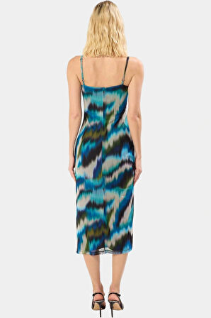 Bodycon Midi Elbise Tül Örme V Yaka Yazlık Soyut Desen Rahat Ve Şık Mükemmel Uyum