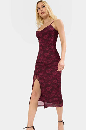Bodycon Midi Elbise Tül Örme V Yaka Yazlık Soyut Desen Rahat Ve Şık Mükemmel Uyum