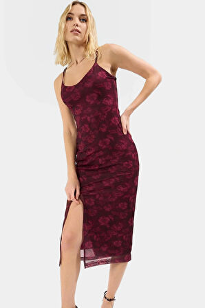 Bodycon Midi Elbise Tül Örme V Yaka Yazlık Soyut Desen Rahat Ve Şık Mükemmel Uyum