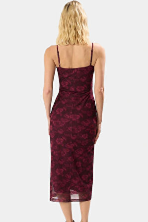 Bodycon Midi Elbise Tül Örme V Yaka Yazlık Soyut Desen Rahat Ve Şık Mükemmel Uyum