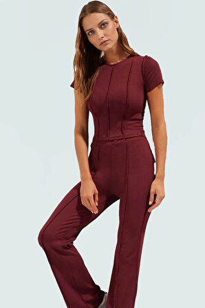 Şık ve Rahat Örme Kadın Takım Polyester Kaşkorse Kumaş İspanyol Paça Pantolon Yazlık Modern Stil