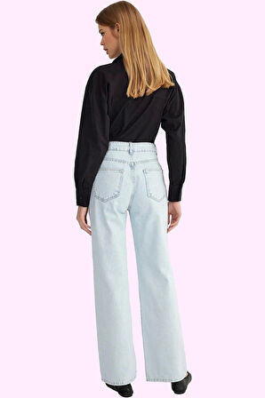 Kadın Denim Yüksek Bel Pantolon; Geniş Paça Pamuk Günlük Kullanım Yaz Aylarının Vazgeçilmezi