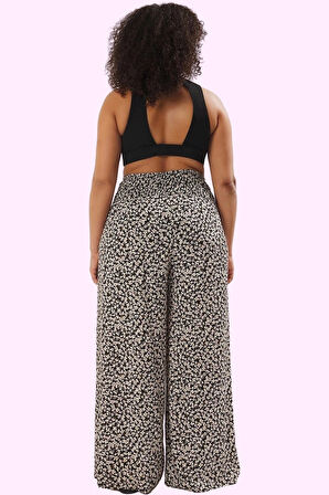 Kadın Plaj Pantolonu Geniş Paça Viskoz Crinkle Dokuma Çiçekli Desen Yaz Aylarının Vazgeçilmezi