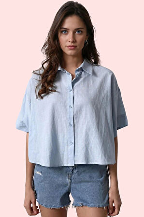 Kadın Yazlık Gömlek Pamuk Kısa Kollu Yaka Rahat Kalıp Günlük Kullanım Yaz Aylarının Vazgeçilmezi