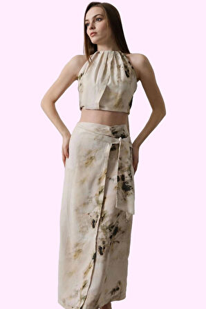 Kadın Yüksek Bel Sarong Siluet Midi Dokuma Etek Batik Desenli Pamuk Yaz Aylarının Vazgeçilmezi