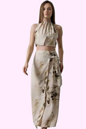 Kadın Yüksek Bel Sarong Siluet Midi Dokuma Etek Batik Desenli Pamuk Yaz Aylarının Vazgeçilmezi