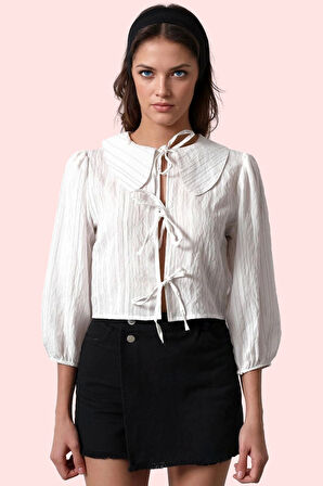 Kadın Regular Kalıp Uzun Kollu Gömlek Polyester Günlük Stil Bebe Yaka Yaz Aylarının Vazgeçilmezi