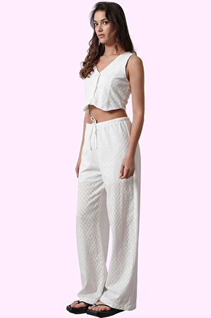 Kadın Yüksek Bel Geniş Paça Dokuma Pantolon Rahat Yaz Kombinleri İçin Stilin Buluştuğu Yer