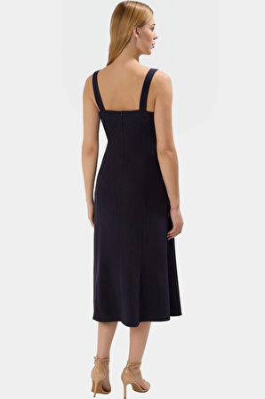 Feminen A Kesim Midi Elbise 87% Polyester 13% Elastan Dokuma Kumaş Özel Tasarım Konforlu