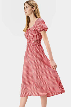 Rahat Ekose A Kesim Elbise Yazlık Dokuma Kumaş Dantel Detay Ve Şık Premium Kalite