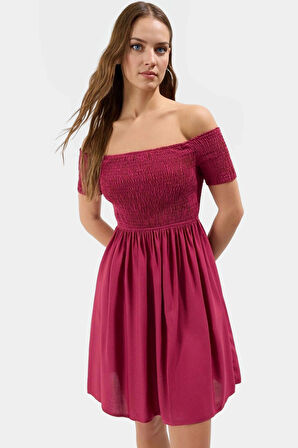 Çiçekli Gipeli Mini Elbise Yazlık Dokuma Kumaş Skater Kalıp Çok Zarifane Tasarım