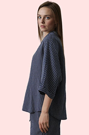 Kadın Dokuma Crinkle Kumaş Uzun Kollu Çizgili Gömlek Şık İş Ve Günlük Yaz Aylarının Vazgeçilmezi