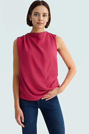 Yazlık 100% Polyester Regular Kalıp Bisiklet Yaka Bluz Zarifane Tasarım Kaliteli İşçilik