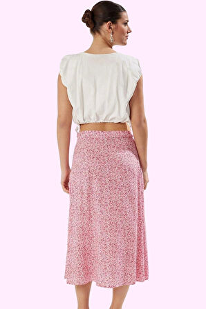 Kadın A line Midi Etek Dokuma Kumaş Viskoz Cepsiz Çiçek Desenli Günlük Yaz Aylarının Vazgeçilmezi