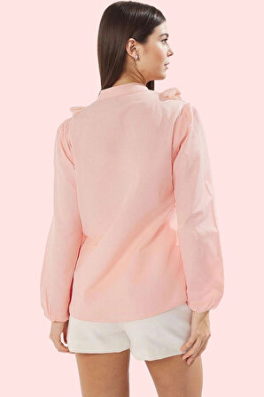 Kadın Basic Dokuma Gömlek Hakim Yaka Uzun Kollu Dantel Detaylı İş Ve Günlük Modern Tasarım