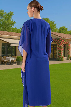 Midi Boy Polyester Şifon Abiye Elbise Payet Detaylı Zarifane Tasarım Dayanıklı Malzeme