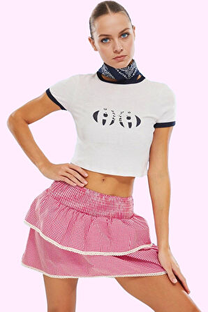 Kadın Fırfırlı Ekose Mini Etek; Kalçadan Oturan Yazlık Trend Günlük Kullanım Modern Tasarım