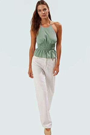 Yazlık Bluz Fitted Kalıp Boyundan Bağlamalı Nefes Alan Dokuma Günlük Kullanım İçin