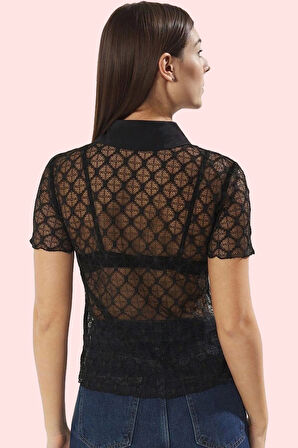 Kadın Yazlık Kısa Kollu Dantel Gömlek Regular Kalıp Yaka Trend Günlük Kullanım Özel Günler