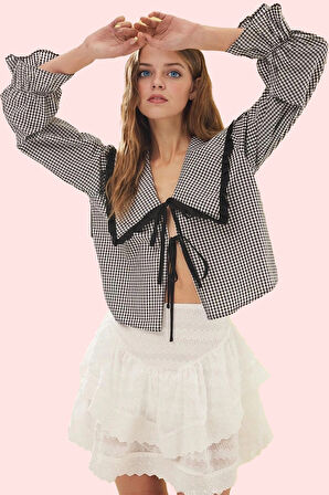 Kadın Kareli Gömlek Uzun Kollu Yaka Günlük Stil Kaliteli Malzeme Yaz Aylarının Vazgeçilmezi