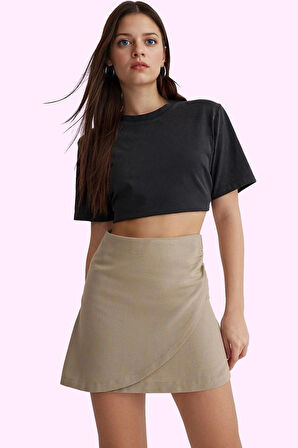 Kadın Yazlık Mini Etek Renk Keten Görünümlü Dokuma Kumaş Rahat Kesim Yaz Aylarının Vazgeçilmezi