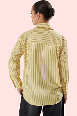 Kadın Pamuklu Polyester Dokuma Gömlek Çizgili Oversize Günlük Hafta Sonu Dayanıklı Malzeme