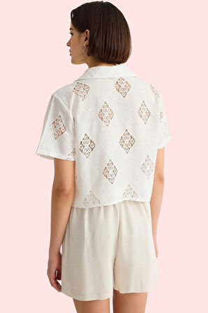 Kadın Crop Gömlek Ceket Yaka Kısa Kollu Yazlık Günlük Hafta Sonu Yaz Aylarının Vazgeçilmezi