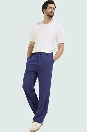 Erkek Normal Bel Geniş Paça Pantolon Rahat Kalıp Finike Dokuma Casual Stil Günlük Kullanım