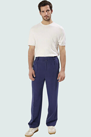 Erkek Normal Bel Geniş Paça Pantolon Rahat Kalıp Finike Dokuma Casual Stil Günlük Kullanım