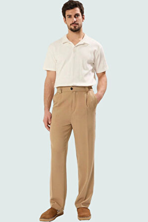 Erkek Normal Bel Geniş Paça Pantolon Rahat Kalıp Finike Dokuma Casual Stil Günlük Kullanım