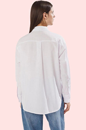 Kadın Uzun Kollu Gömlek; Oversize Terrycotton Kumaş Çiçek Detay İş ve Günlük Modern Tasarım