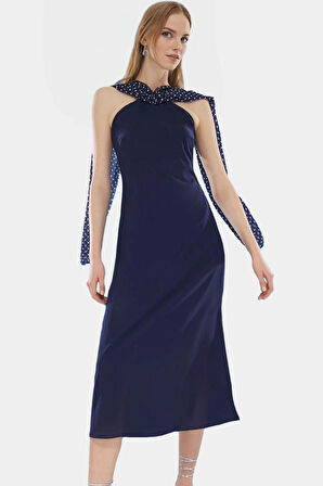 Rahat ve Şık A line Halter Yaka Maxi Elbise Dokuma Polyester Şifon Kumaş Konforlu Kesim