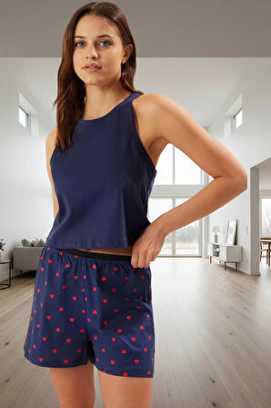 Rahat Kalıp Kolsuz Atlet ve Şort 2'li Pijama Takımı %100 Pamuk Uzun Ömürlü Seçkin Malzeme