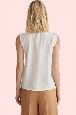 Kadın Regular Kalıp Gömlek Yaka Kolsuz Düz Desen Keten Görünümlü Günlük Şıklık Özel Günler