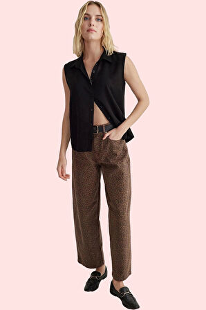 Kadın Regular Kalıp Gömlek Yaka Kolsuz Düz Desen Keten Görünümlü Günlük Şıklık Özel Günler