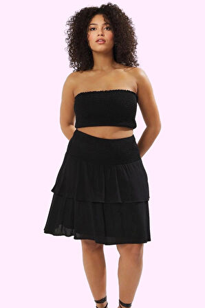 Kadın Viskoz Crinkle Dokuma Büyük Beden Fırfırlı Etek Yazlık Günlük Kullanım Modern Tasarım