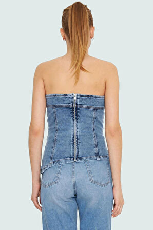 Omzu Denim Bluz %99 Pamuk Stretch Rahat Kalıp Yaz Yüksek Kalite Konforlu Kesim