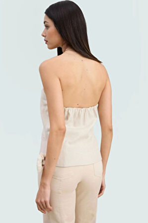 Fitted Yelek Keten Karışımlı Halter Yaka Yazlık Bluz İş Giyim Zarifane Tasarım Özel