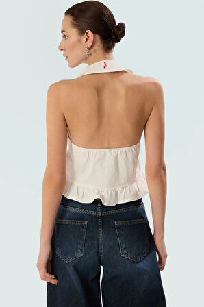 Kolsuz Bluz Fitted Terrycotton Kumaş Biber Desenli Şık Tasarım Dayanıklı Malzeme Yüksek Kalite